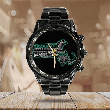 Discover Massachusetts Boston cute map Salem Lowell Lawrenc Calendar Steel Band Watch