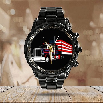 Discover Truck Driver US FLAG, Truck, Trucker Dad Calendar Steel Band Watch
