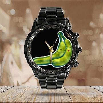 Discover HAPPY BANANA LOVE COUPLE Calendar Steel Band Watch