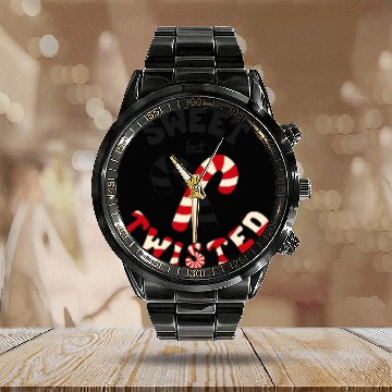 Discover Sweet but twisted candy canes pun Calendar Steel Band Watch