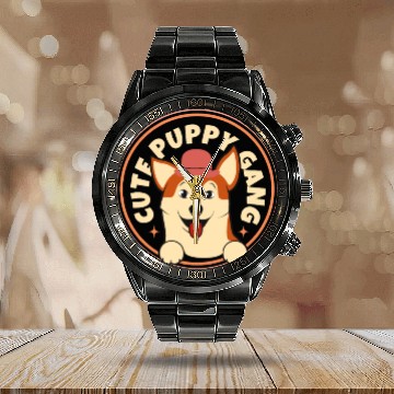 Discover Cute Puppy gang Calendar Steel Band Watch