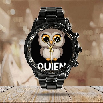 Discover Quien? Who? Owl Funny Spanish Teacher Calendar Steel Band Watch