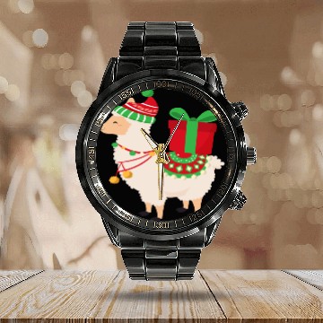 Discover Lama with Christmas present Calendar Steel Band Watch
