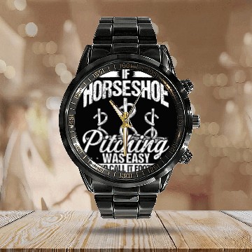 Discover Horseshoe Pitching Thrower Game Pitcher Tosser Calendar Steel Band Watch