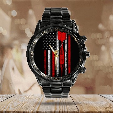 Discover US Flag Darts Patriotic Calendar Steel Band Watch