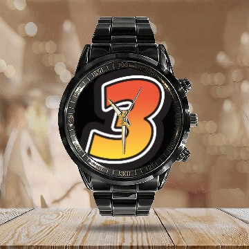 Discover Number Three 3 Gradient Yellow Orange 3 Stroke Calendar Steel Band Watch
