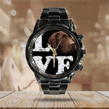 Discover I Love My Chocolate Lab Labrador Retriever Dog Calendar Steel Band Watch
