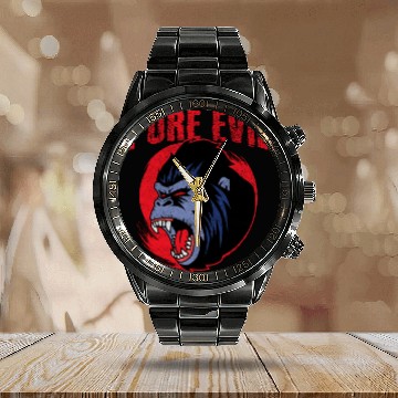 Discover Pure Evil Angry Gorilla Monkey Chimpanzee Calendar Steel Band Watch