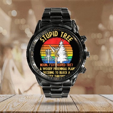 Discover Vintage Sunset Stupid Tree Disc Golf Lover Calendar Steel Band Watch