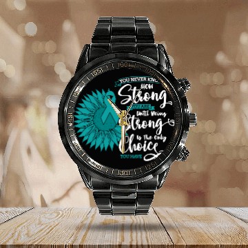 Discover Cervical Cancer Awareness Month Teal Sunflower Calendar Steel Band Watch