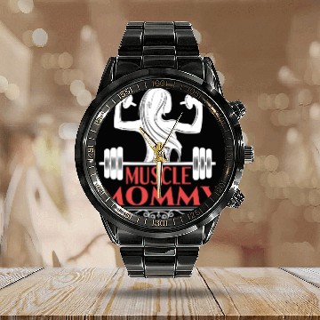 Discover Muscle Mommy fitness saying Calendar Steel Band Watch