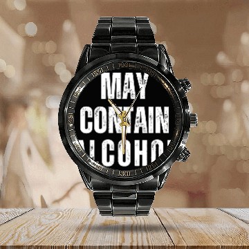 Discover May Contain Alcohol Calendar Steel Band Watch
