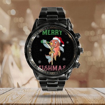 Discover Fish Merry Fishmas Christmas Fisher Gift Calendar Steel Band Watch