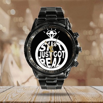 Discover Sh*t Just Got Real - Bride Groom Matching Couple Calendar Steel Band Watch