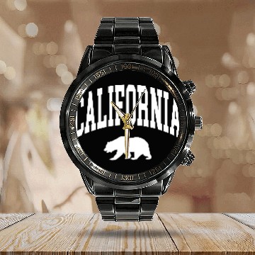 Discover California Bear Calendar Steel Band Watch