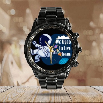 Discover We Used To Live There Cool astronauts on Planets Calendar Steel Band Watch