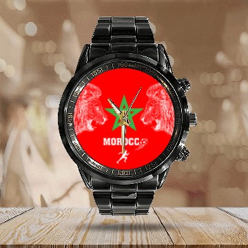 Discover Morocco Soccer Lion Emblem Calendar Steel Band Watch