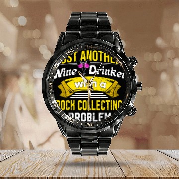 Discover Wine Drinker with Rock Collecting Problem Wine Lov Calendar Steel Band Watch