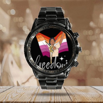 Discover Lesbian Flag of Love and Freedom Calendar Steel Band Watch