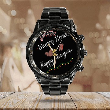 Discover Merry Xmas Happy New Year Calendar Steel Band Watch