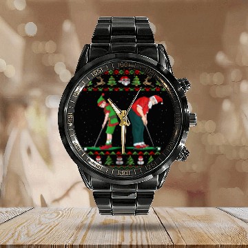Discover Golf Elf Golfer Ugly Christmas Santa Claus Golfing Calendar Steel Band Watch