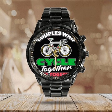 Discover Cycling Cyclist Couple Calendar Steel Band Watch