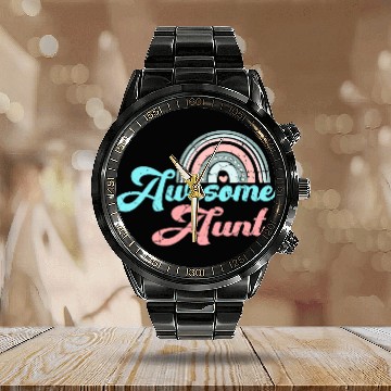 Discover Awesome Aunt retro rainbow vintage Calendar Steel Band Watch