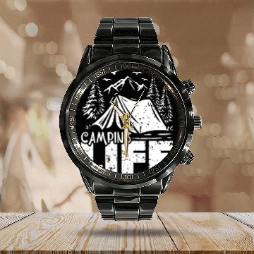 Discover Camping Life Calendar Steel Band Watch