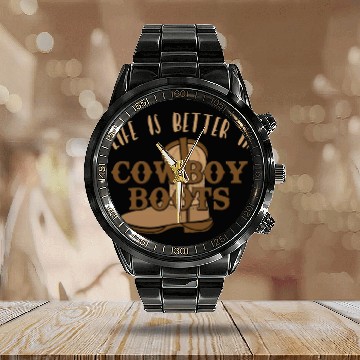 Discover Cowboy Barn Bull Rider Rodeo Country Western Gift Calendar Steel Band Watch