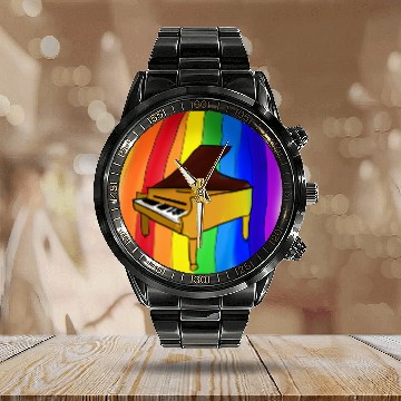 Discover piano in front of a colorful rainbow Calendar Steel Band Watch