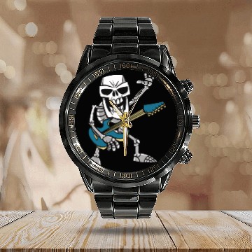Discover Rock & Roll Skeleton Guitar Music Lover Rockstar Calendar Steel Band Watch
