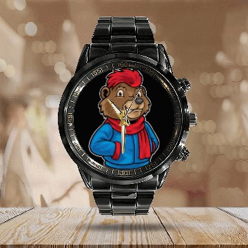 Discover Hip Hop Bear Funky Urban Cartoon Illustration Calendar Steel Band Watch