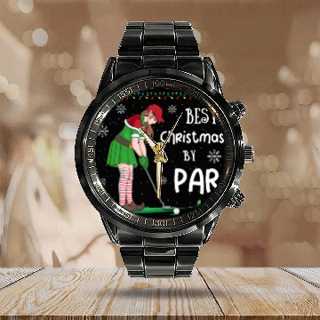 Discover Golf Elf Pun Golfer Christmas Golfing Calendar Steel Band Watch