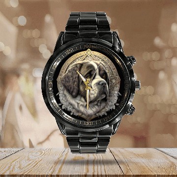 Discover Saint Bernard Dog Calendar Steel Band Watch