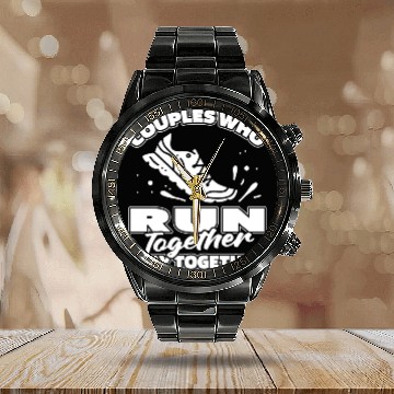 Discover Running Runner Couple Calendar Steel Band Watch
