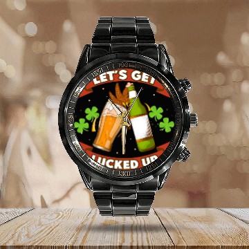 Discover St. Patricks Let's get Lucked Up Beer Drinking Calendar Steel Band Watch