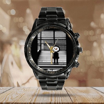 Discover Sad Snowman in Calendar Steel Band Watch Standing on the Steps Street