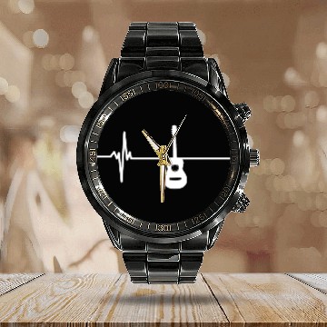 Discover Acoustic Guitar Heartbeat Vintage Musician Calendar Steel Band Watch