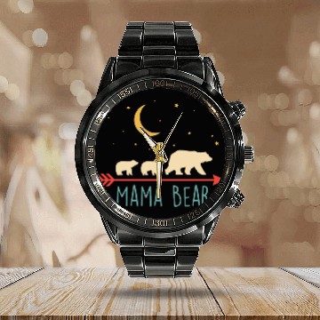 Discover Retro Mama Bear With 2 Cubs Calendar Steel Band Watch