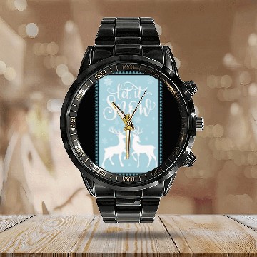 Discover Let it snow with lovely deer couple Calendar Steel Band Watch