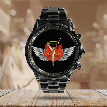 Discover Angel and devil cat Calendar Steel Band Watch