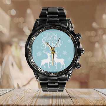 Discover Let it snow with beautiful deer Calendar Steel Band Watch