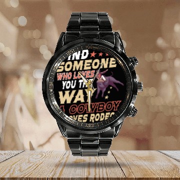 Discover Rodeo Bull Riding Livestock Show Farmer Cattle Calendar Steel Band Watch