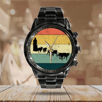 Discover Husky Sledding Sled Dog Racing Alaskan Racers Calendar Steel Band Watch