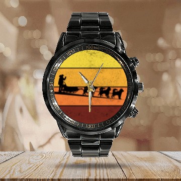 Discover Husky Sledding Sled Dog Racing Alaskan Racers Calendar Steel Band Watch