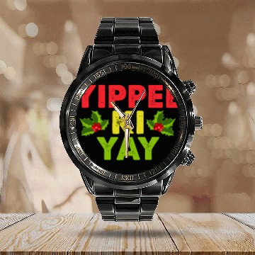 Discover Yippee-Ki-Yay Funny Christmas Apparel Calendar Steel Band Watch