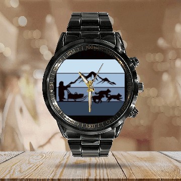 Discover Husky Sledding Sled Dog Racing Alaskan Racers Calendar Steel Band Watch