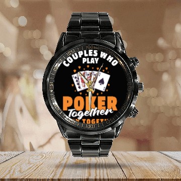 Discover Poker Couple Calendar Steel Band Watch