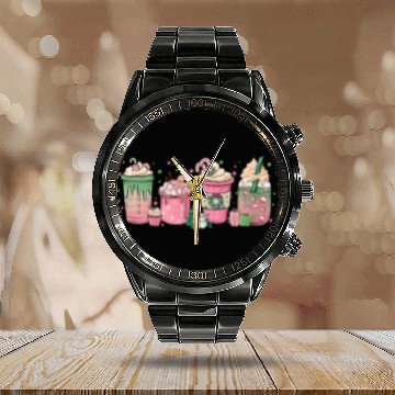 Discover Hot Chocolate Cup Peppermint Mocha Calendar Steel Band Watch