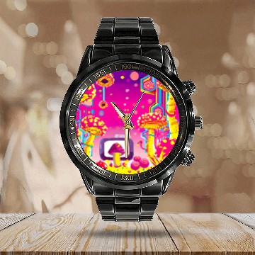 Discover Psychedelic Video Game Fantasy World Calendar Steel Band Watch